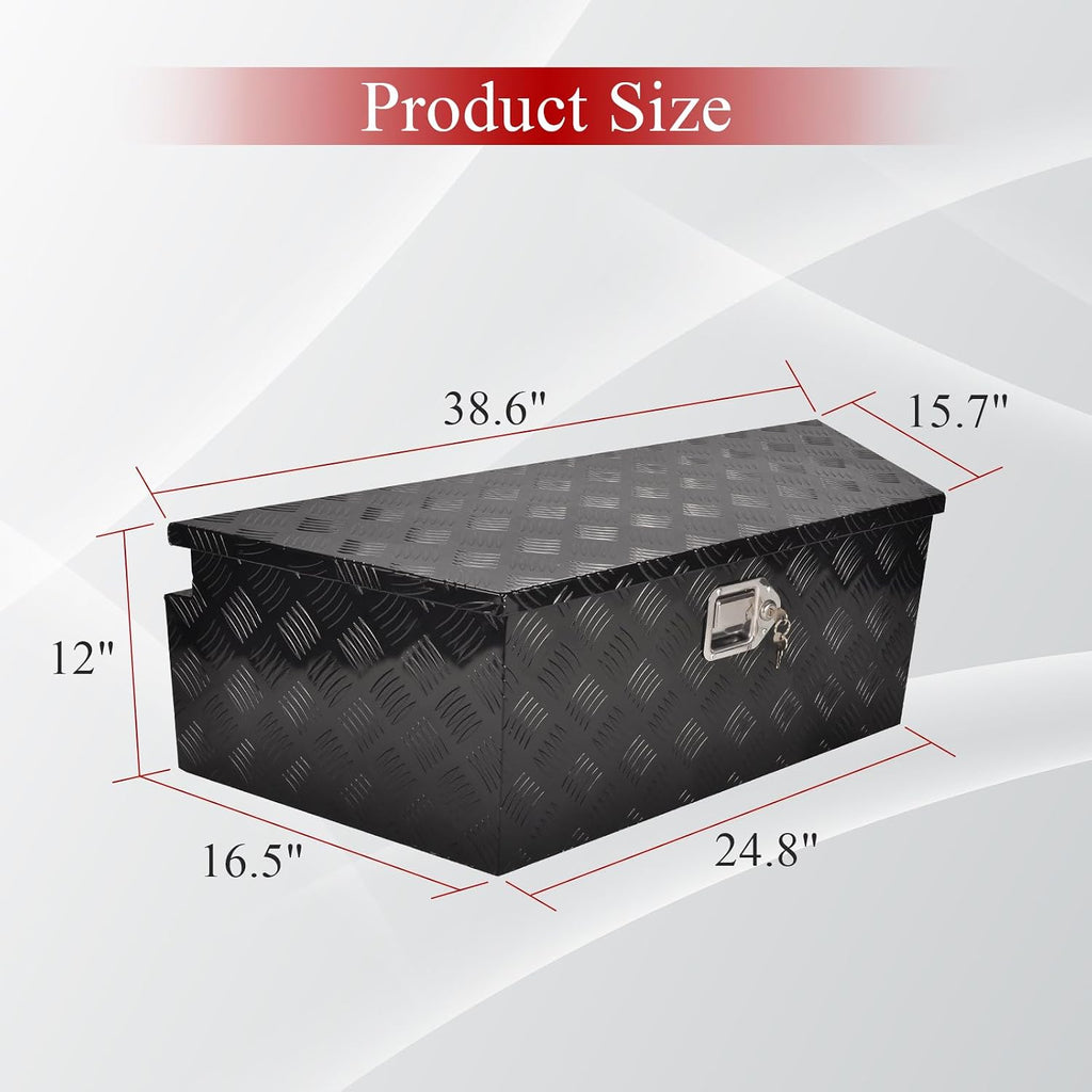 39''Inch Aluminum Trailer Tongue Tool Box Truck Bed Toolbox Truck Trailer Chest Box Underbody Storage Organizer Waterproof Square Storage Organizer w/Lock & Keys Black(‎39' Lx16.5 Wx12 H)