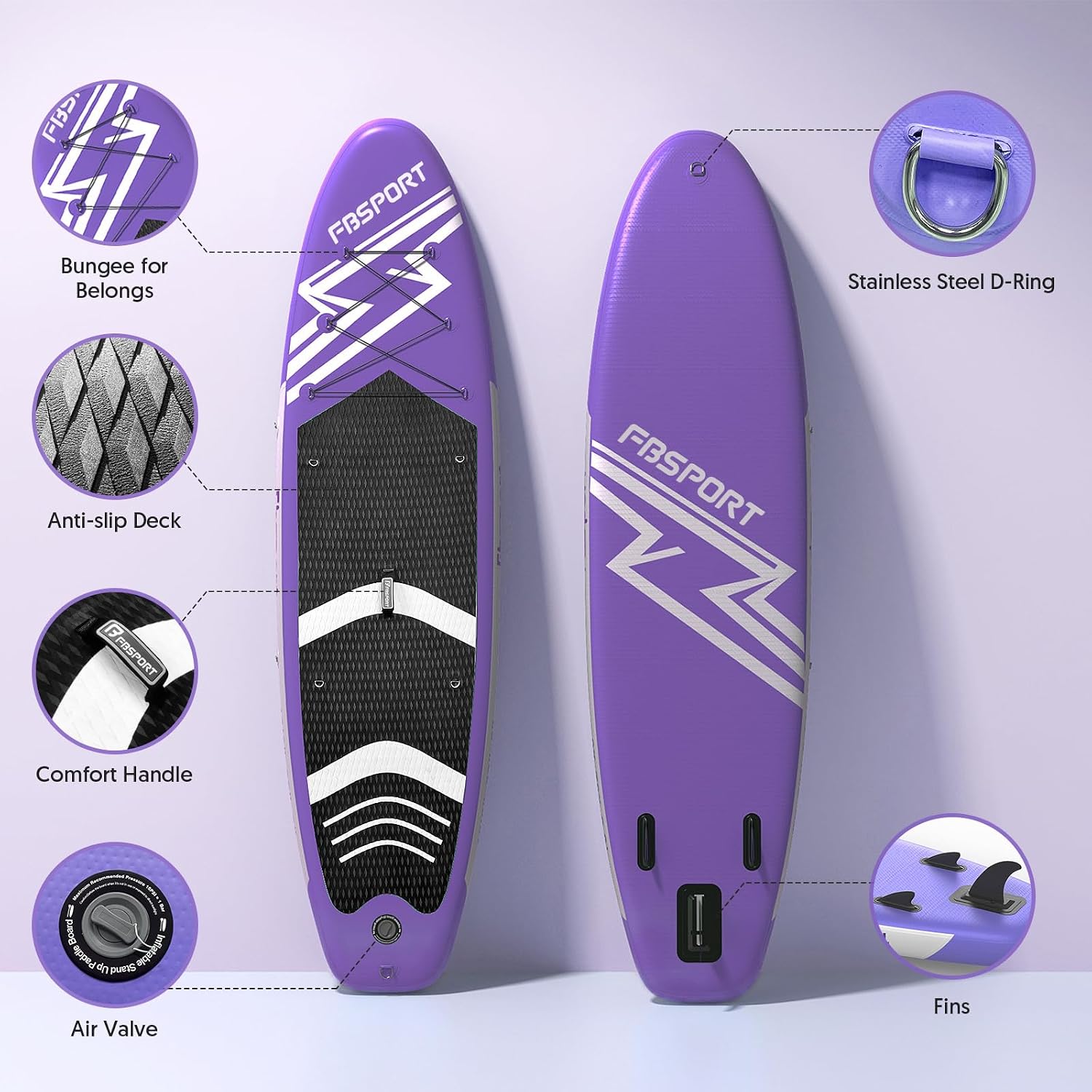 FBSPORT 11' Premium Stand Up Paddle Board, Yoga Board with SUP Accessories & Carry Bag | Wide Stance, Surf Control, Non-Slip Deck, Leash, Paddle and Pump for Youth & Adult