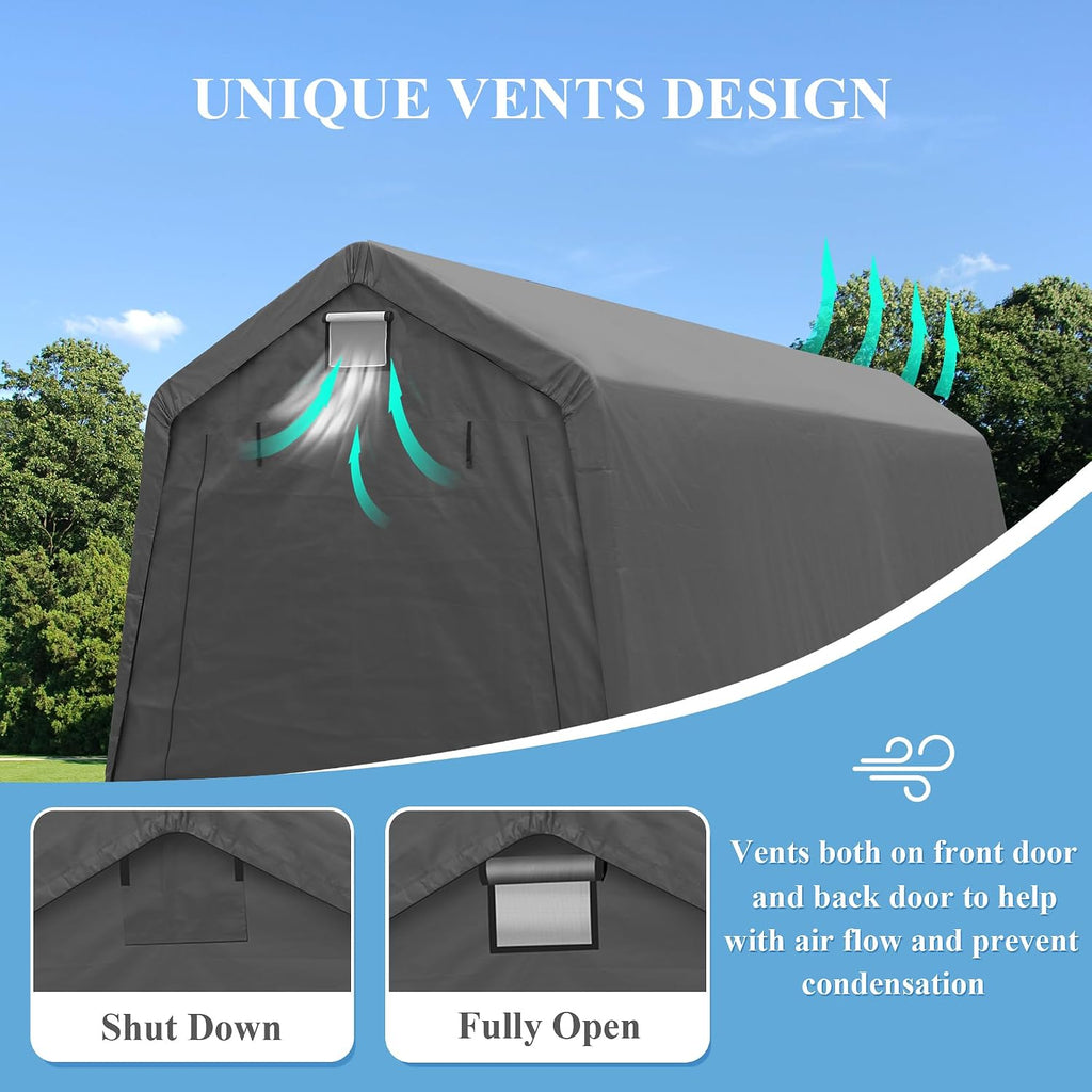 8x14 Ft Outdoor Storage Shelter, Heavy Duty Waterproof Portable Shed with Roll-up Zipper Door and Ventilated Windows for Motorcycle, Bike, Tools