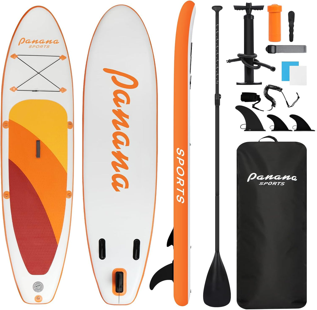 Panana Inflatable Stand Up Paddle Board 10'/10'8''x30''/32''x6'' iSUP Non-Slip Deck Paddleboard for Adults Beginners Youth, with Paddle Pump Fins Leash Backpack