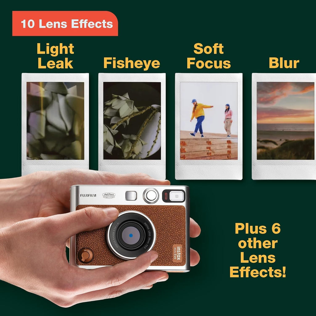 Fujifilm Instax Mini EVO Instant Camera with Sunshine Photo Microfiber Cleaning Cloth (Camera + 3 Twin Packs, Black)