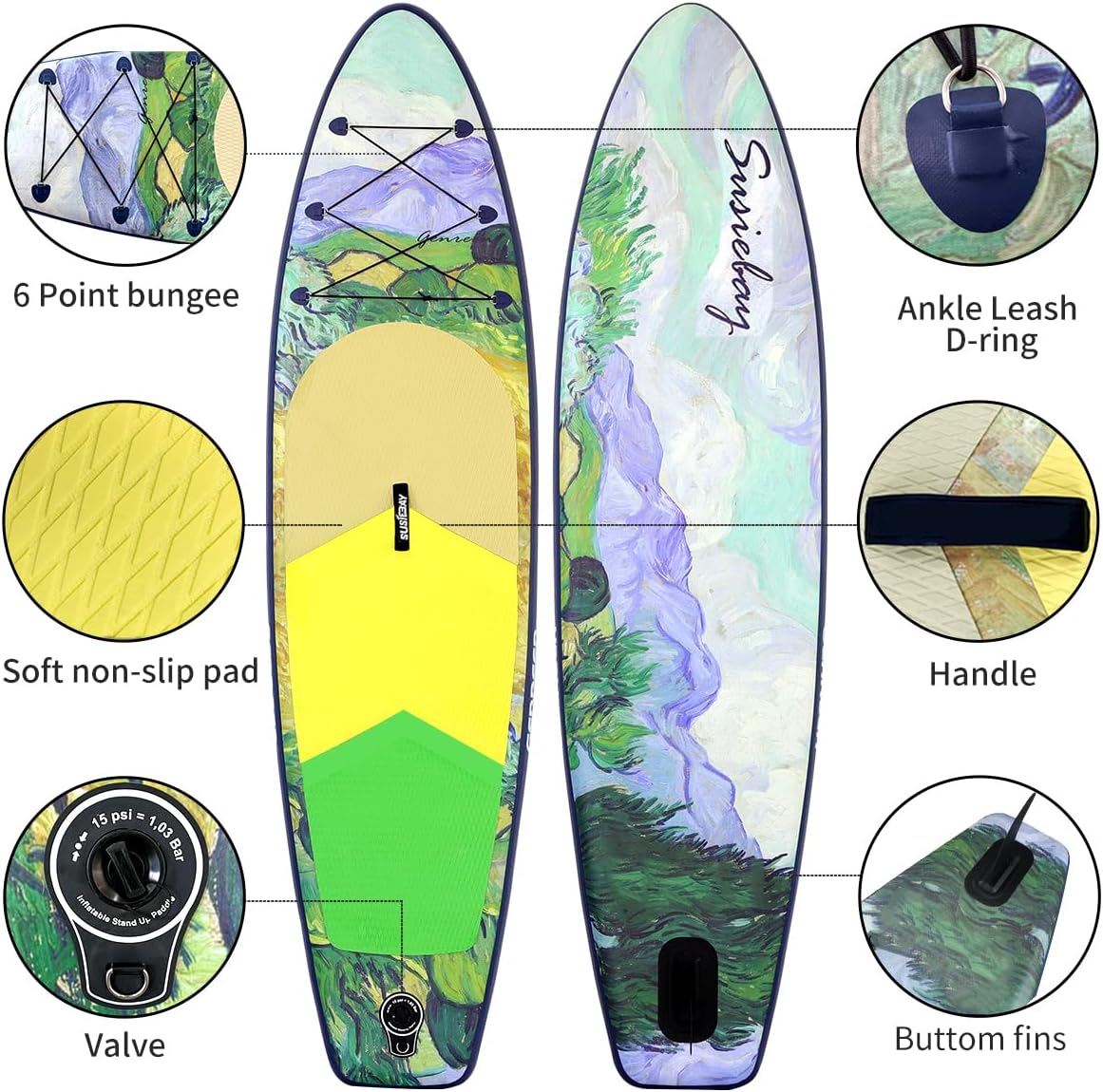 Inflatable Stand Up Paddle Board, 11ft 10'6' Paddle Board for Adults & Youth, Durable SUP Accessories with Non-Slip Deck, Dual Hand Pump,10L Dry Bag,108L Backpack