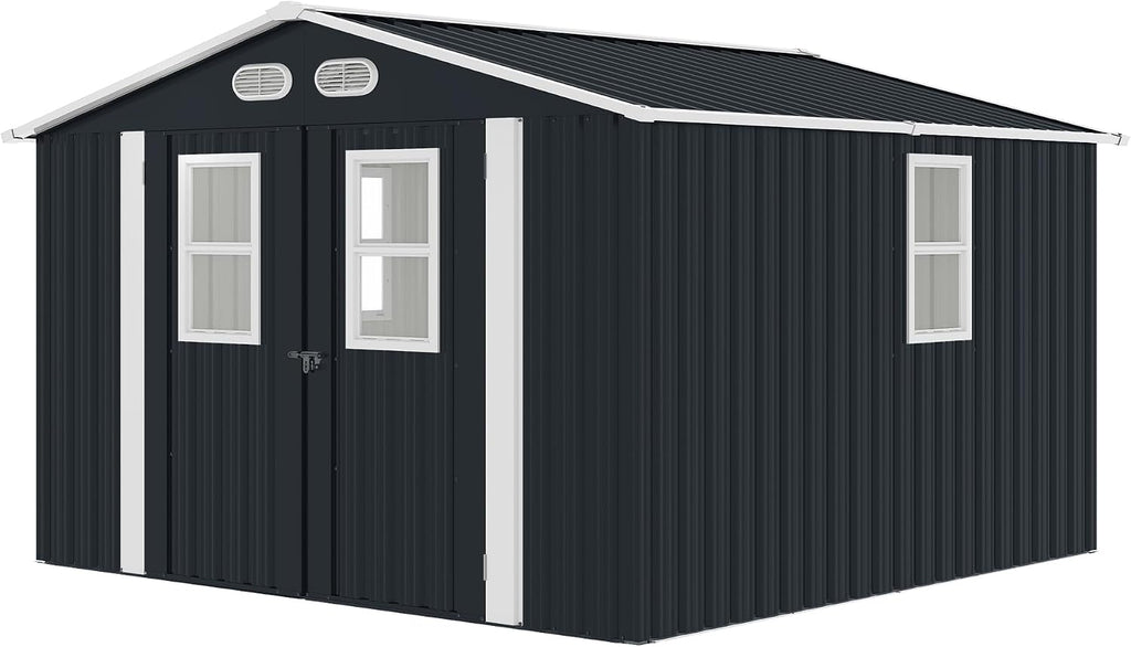 YOPTO 8x8 SF Outdoor Storage Shed,Metal Shed with Lockable Doors & 4 Daylight Windows,Garden Tool Shed w/Air Vents & Sloped Roof, Ideal for Backyard,Patio,Lawn,Dark Gray