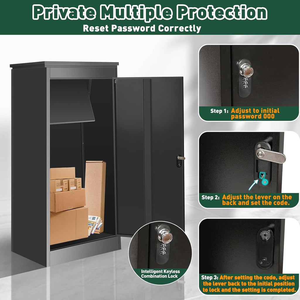 Package Delivery Boxes for Outside, Extra Large Parcel Drop Boxes with Secure Storage, Anti-Theft Galvanized Steel,Waterproof Package Delivery Box for Outdoor Porch (24''L x 21''W x 47''H)