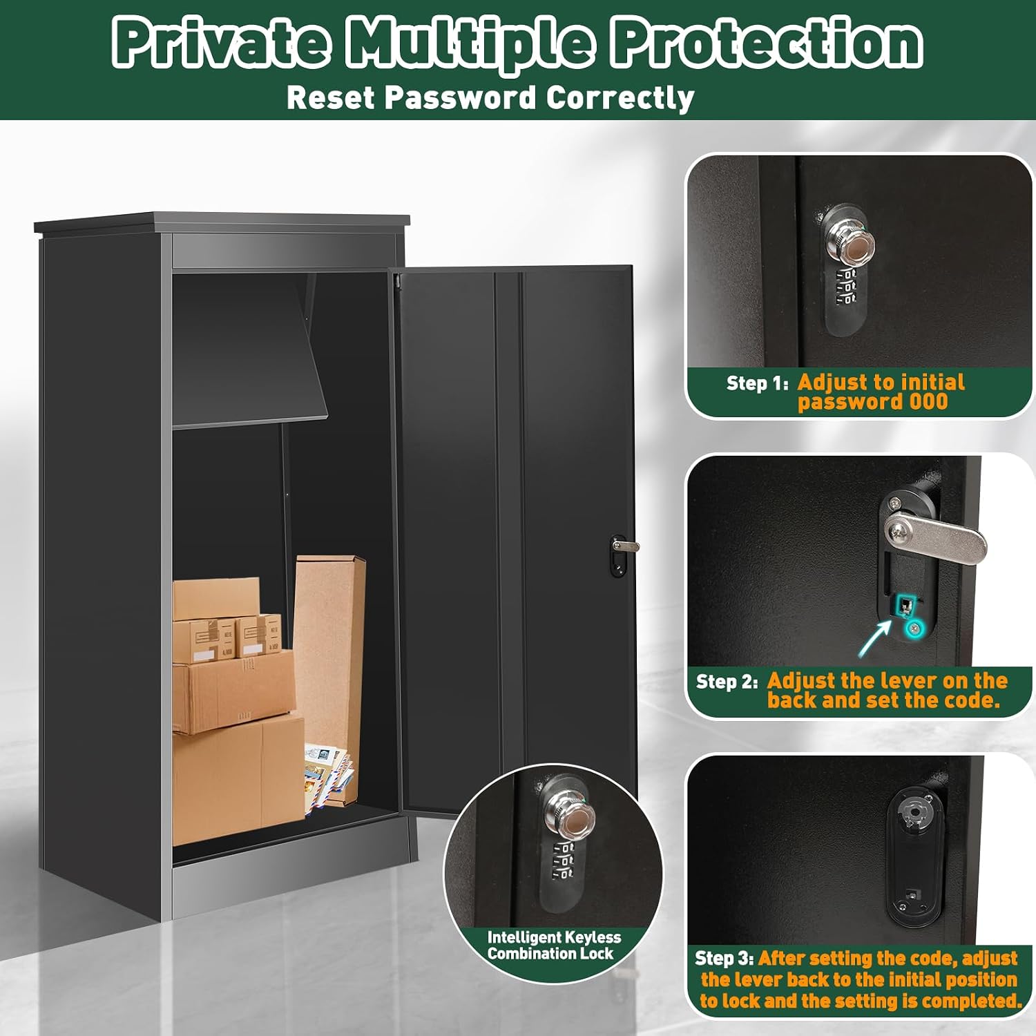 Package Delivery Boxes for Outside, Extra Large Parcel Drop Boxes with Secure Storage, Anti-Theft Galvanized Steel,Waterproof Package Delivery Box for Outdoor Porch (24''L x 21''W x 47''H)