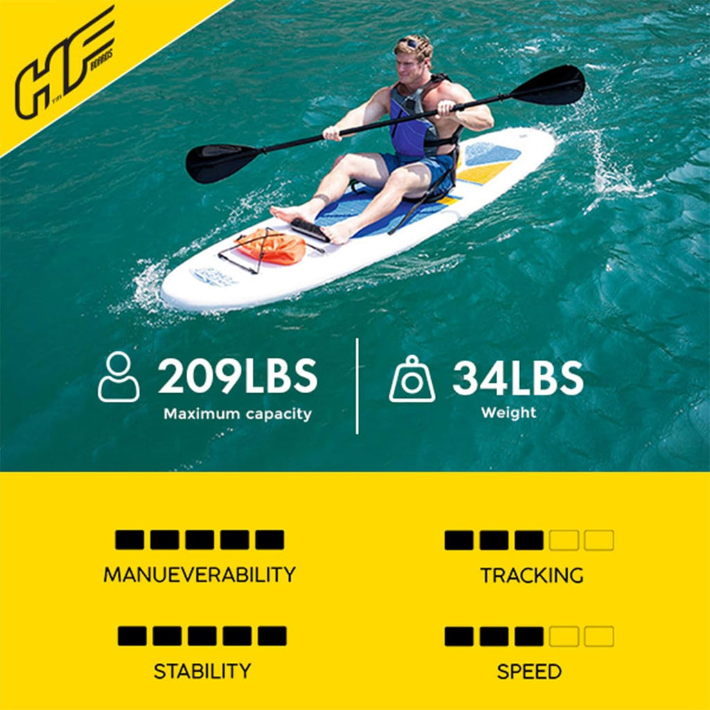Bestway Hydro-Force White Cap 10' Inflatable Stand Up Paddle Board Kayak Water Set with Aluminum Oar, Hand Pump, and Travel Bag, White