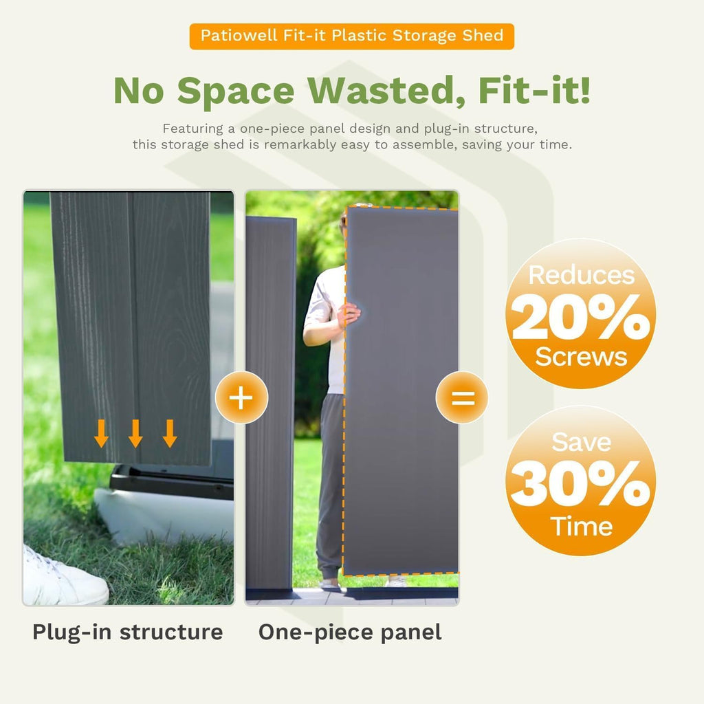 Patiowell 4 x 6 FT Resin Storage Shed with Floor, Outdoor Plastic Garden Shed with Lockable Door & Window, Easy Assembly Tool Shed for Backyard, Light Gray