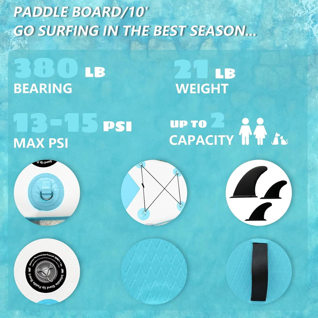 Inflatable Stand Up Paddle Board, 10' SUP with Premium Accessories, Yoga Board for Youth & Adult