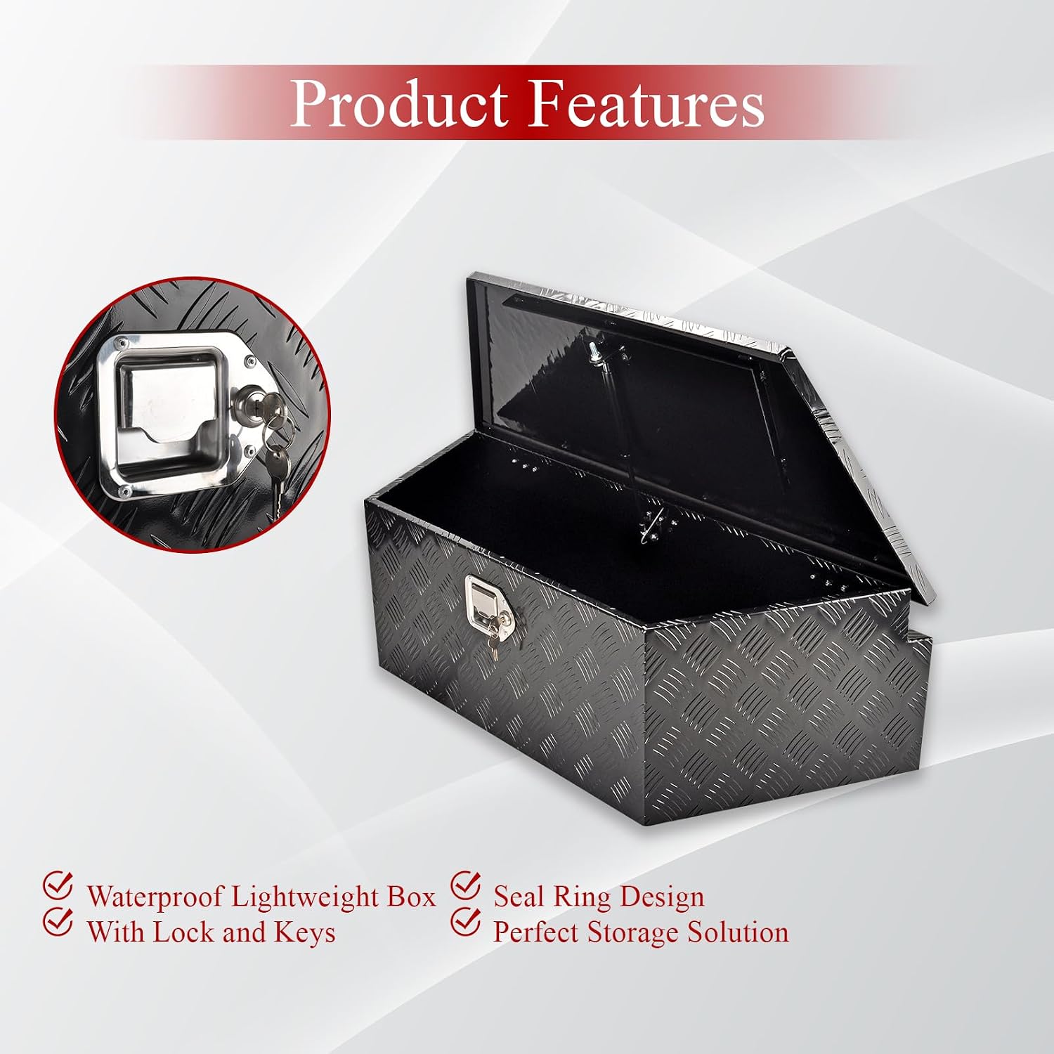 39''Inch Aluminum Trailer Tongue Tool Box Truck Bed Toolbox Truck Trailer Chest Box Underbody Storage Organizer Waterproof Square Storage Organizer w/Lock & Keys Black(‎39' Lx16.5 Wx12 H)
