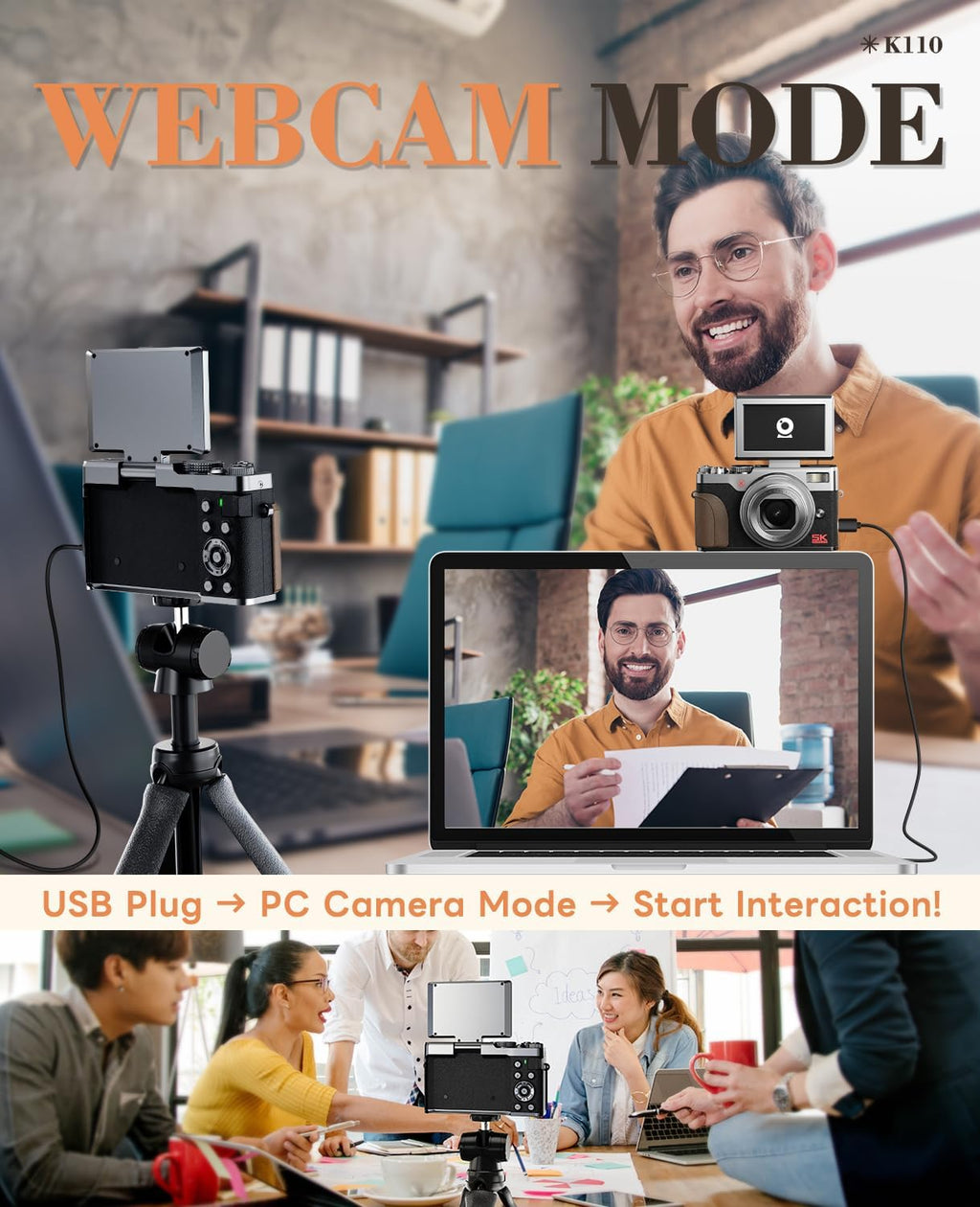 5K 64MP Digital Cameras for Photography - 18X Zoom Autofocus with 180° Flip Screen, 64GB Card & 2 Batteries, Travel Vlogging Camera for YouTube Beginners MC-US-K100C-BS-N5-A-2512