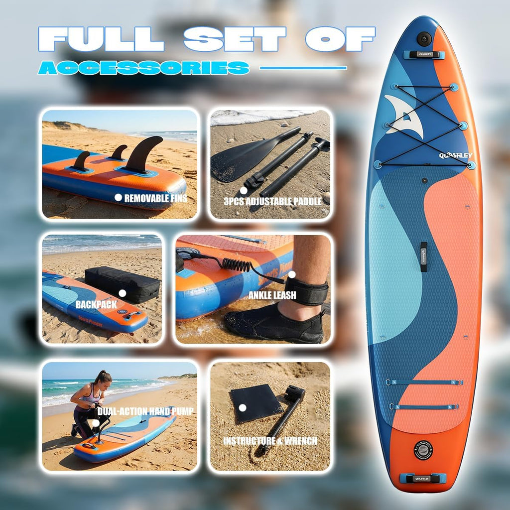 Quashley Inflatable Stand Up Paddle Board,Inflatable Paddleboards 32/34 Inch Wide,All Around SUP for Beginners with Lightweight Paddle,Hand Pump,Backpack,Leash,Durable & Portable iSUP Board