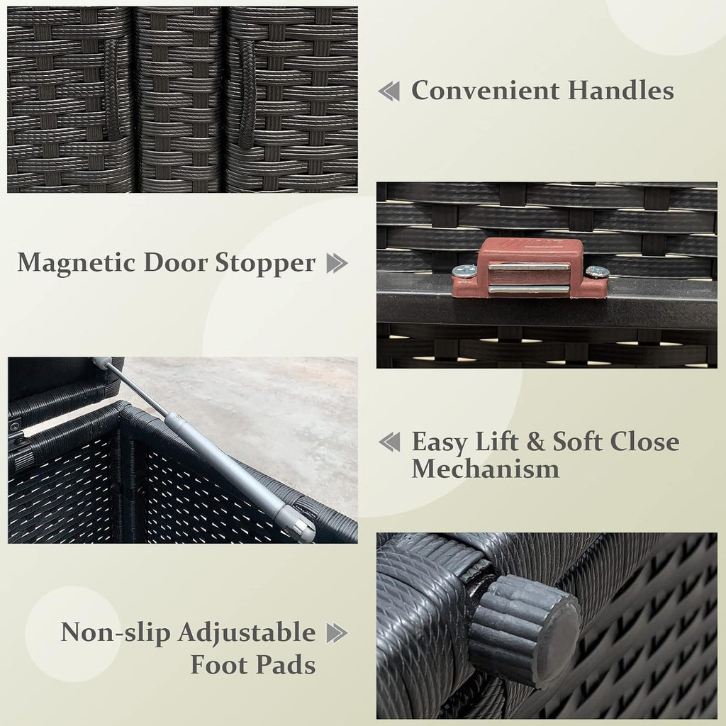 HAPPYGRILL Deck Box Outdoor Wicker Storage Box Cabinet, 88 Gallon Patio Rattan Storage Container Bin Box for Furniture Tools in Garden Balcony Porch Yard