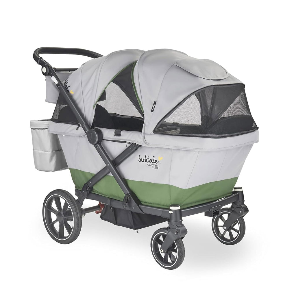 Larktale Caravan Coupe V2, Compact Stroller Wagon with Reclining Seats for 2 Kids, Gray/Green