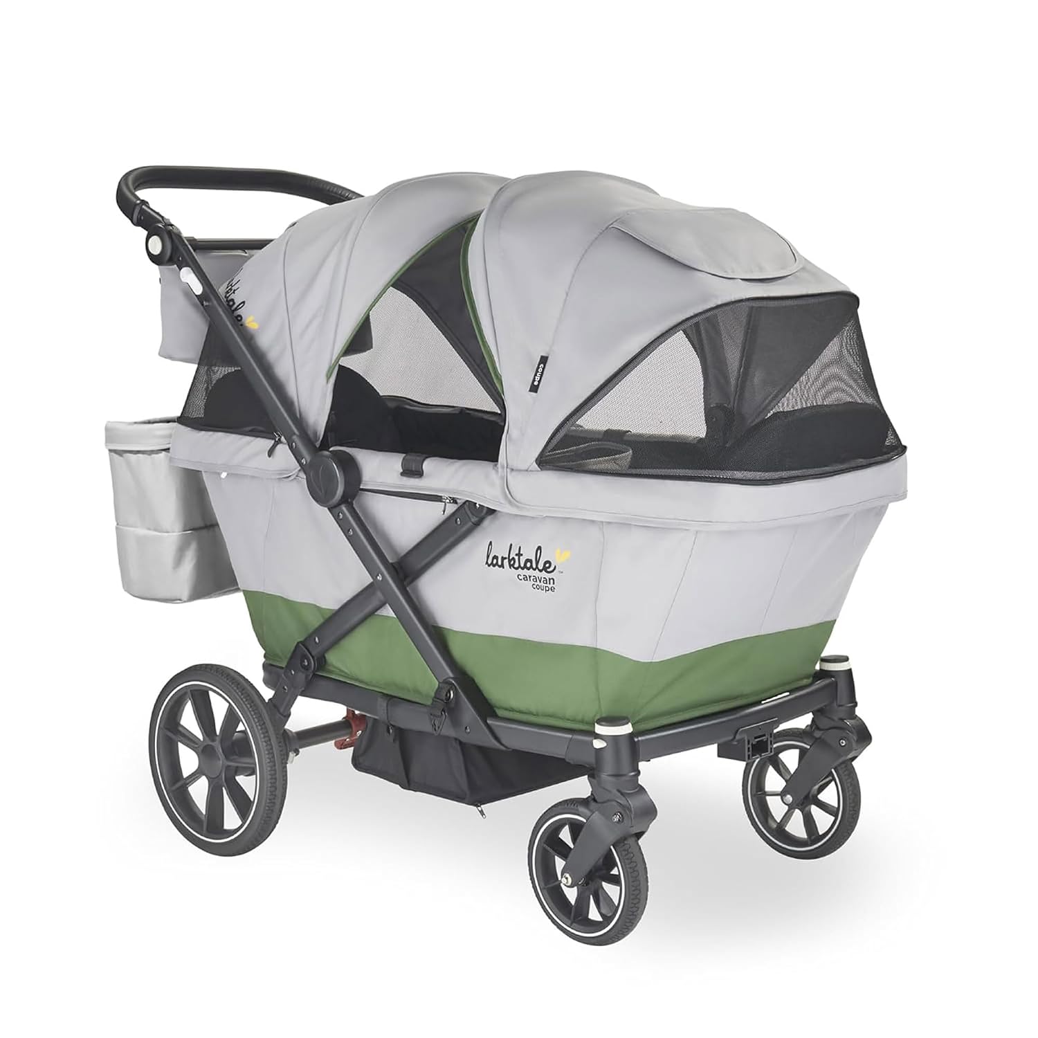 Larktale Caravan Coupe V2, Compact Stroller Wagon with Reclining Seats for 2 Kids, Gray/Green