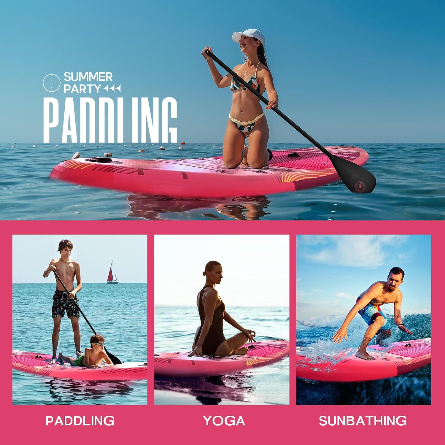Paddle Boards for Adults, 10'6'/11'/11'6' Inflatable Paddle Board, Super Non Slip Eva, Stand Up Paddle Board with Removable Fins, Adjustable Paddle, Pump, Shoulder Strap, Leash, Standing Boat