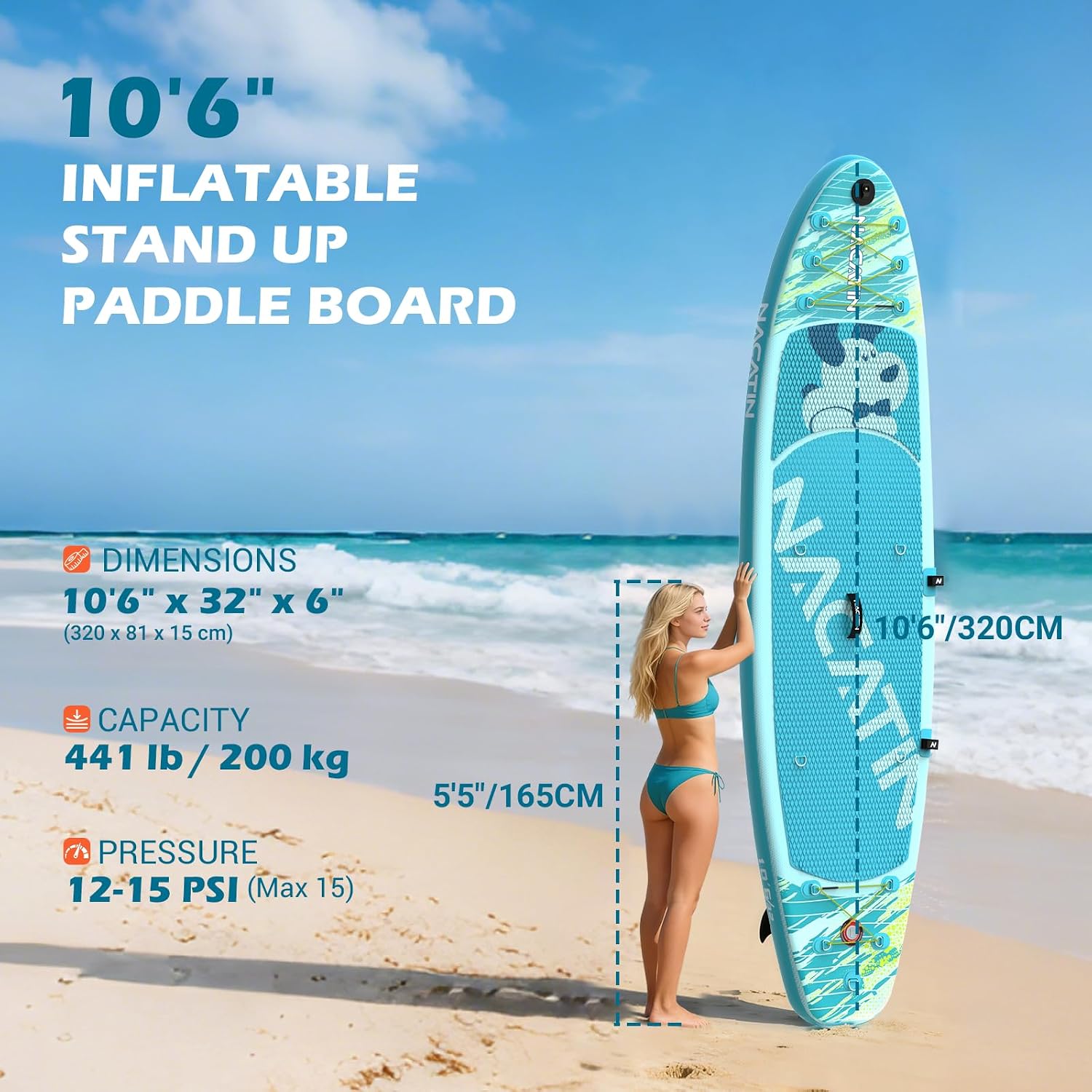 NACATIN Inflatable Stand Up Paddle Board,10'6'Upgrade Version Blow Up Paddle Boards for Adults with Premium SUP Accessories& Backpack,Adjustable Paddle,Camera Mount,Hand Pump, for Lake, River, Yoga