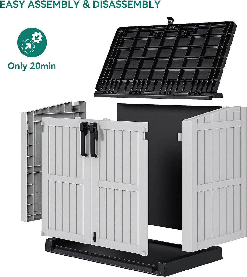 YITAHOME Light Gray Resin Tool Shed, 36 Cu Ft Waterproof Outdoor Horizontal Storage, Weather-Resistant Utility Shed with Air Vent for Trash and Lockable Doors, Garden Tools