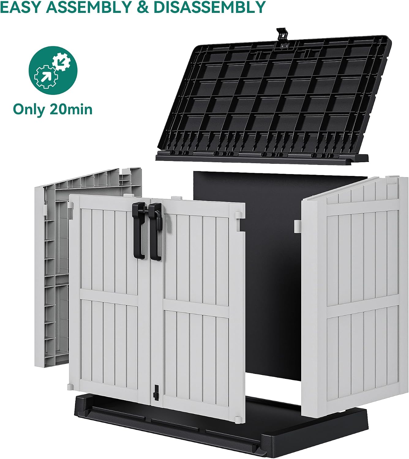 YITAHOME Light Gray Resin Tool Shed, 36 Cu Ft Waterproof Outdoor Horizontal Storage, Weather-Resistant Utility Shed with Air Vent for Trash and Lockable Doors, Garden Tools