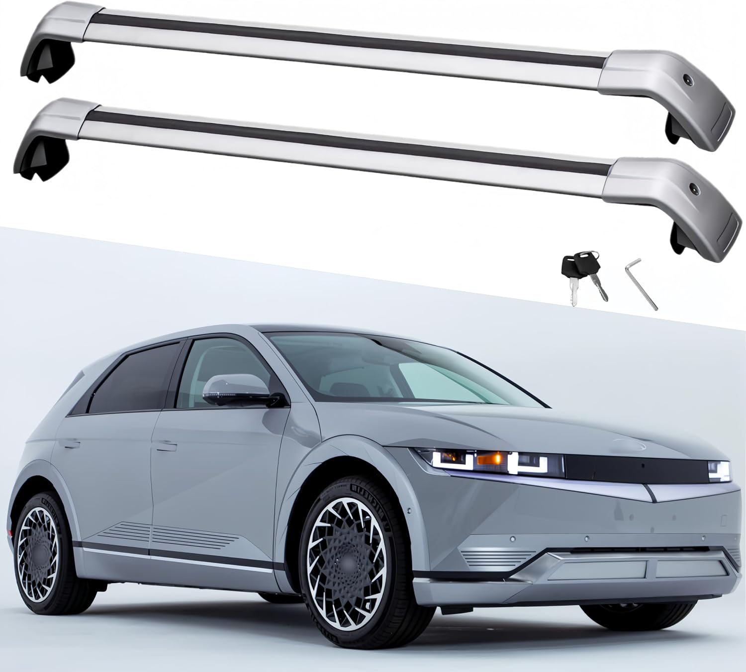 Silver Crossbar Fits for Hyundai Ioniq 5 2022 2023 2024 2025 SEL XRT Limited Rooftop Cargo Bars Crossbars Luggage Carrier Cross Bar Aluminum 2PCS