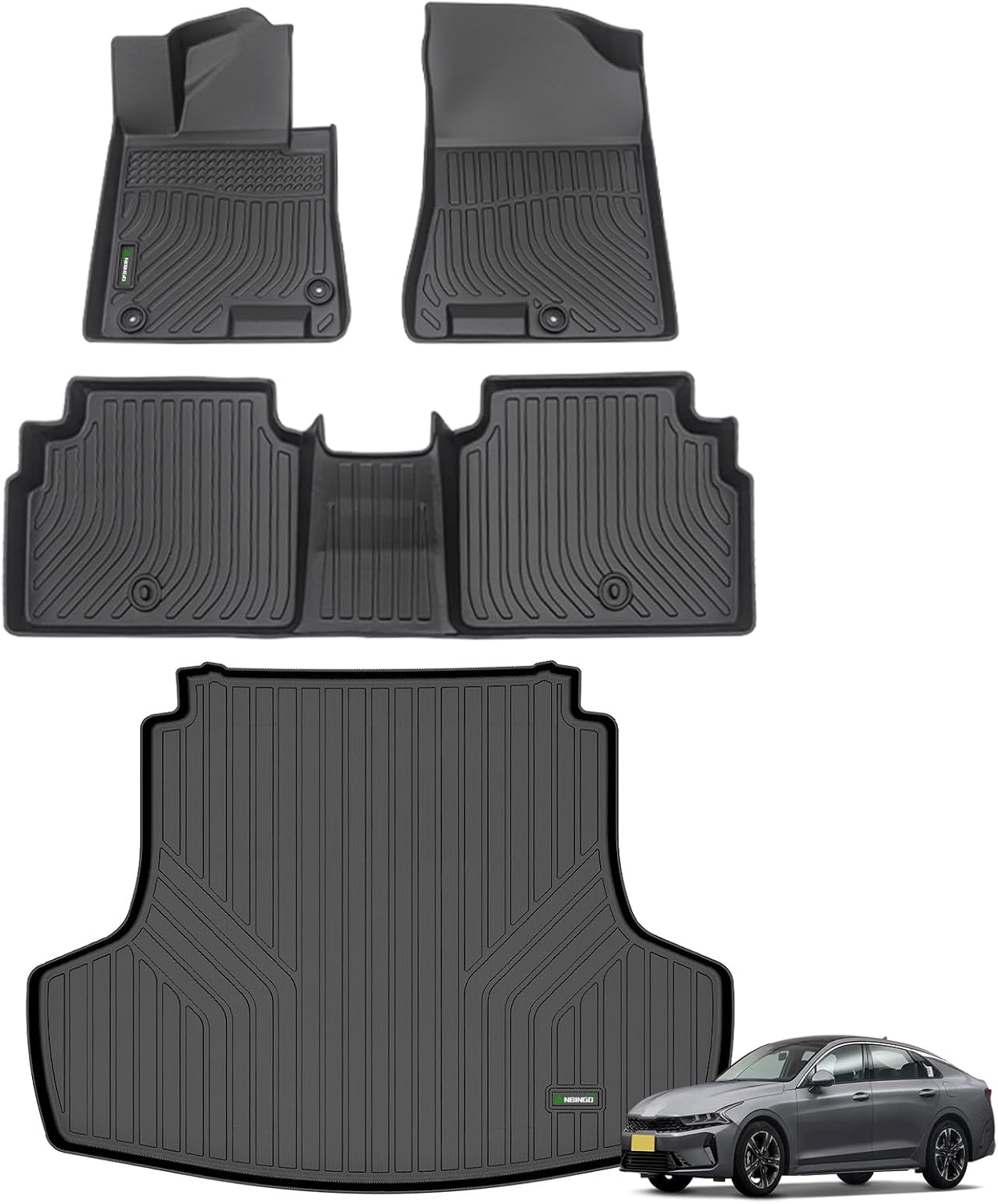ANBINGO® Floor Mats & Cargo Liner for 2021-2026 Kia K5 (Only FWD Models) & 2020-2026 Hyundai Sonata & Sonata Hybrid Full Set for Kia K5 Gt-Line Floor Mats 2025 K5 Gt-Line Accessories Black