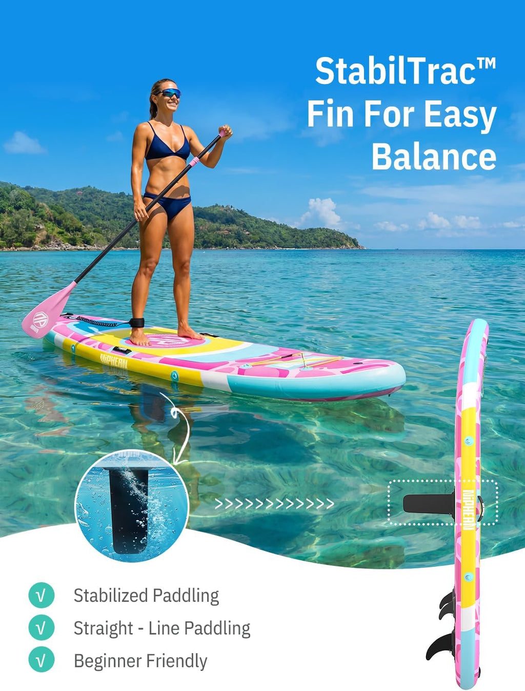 Niphean（Ultra-Light） Inflatable Paddle Board with StabilTrac Fin and Durable SUP Accessories, 10' Stand Up Paddle Boards for Adults & Youth, Versatile Yoga Paddle Board, Gift Ideas