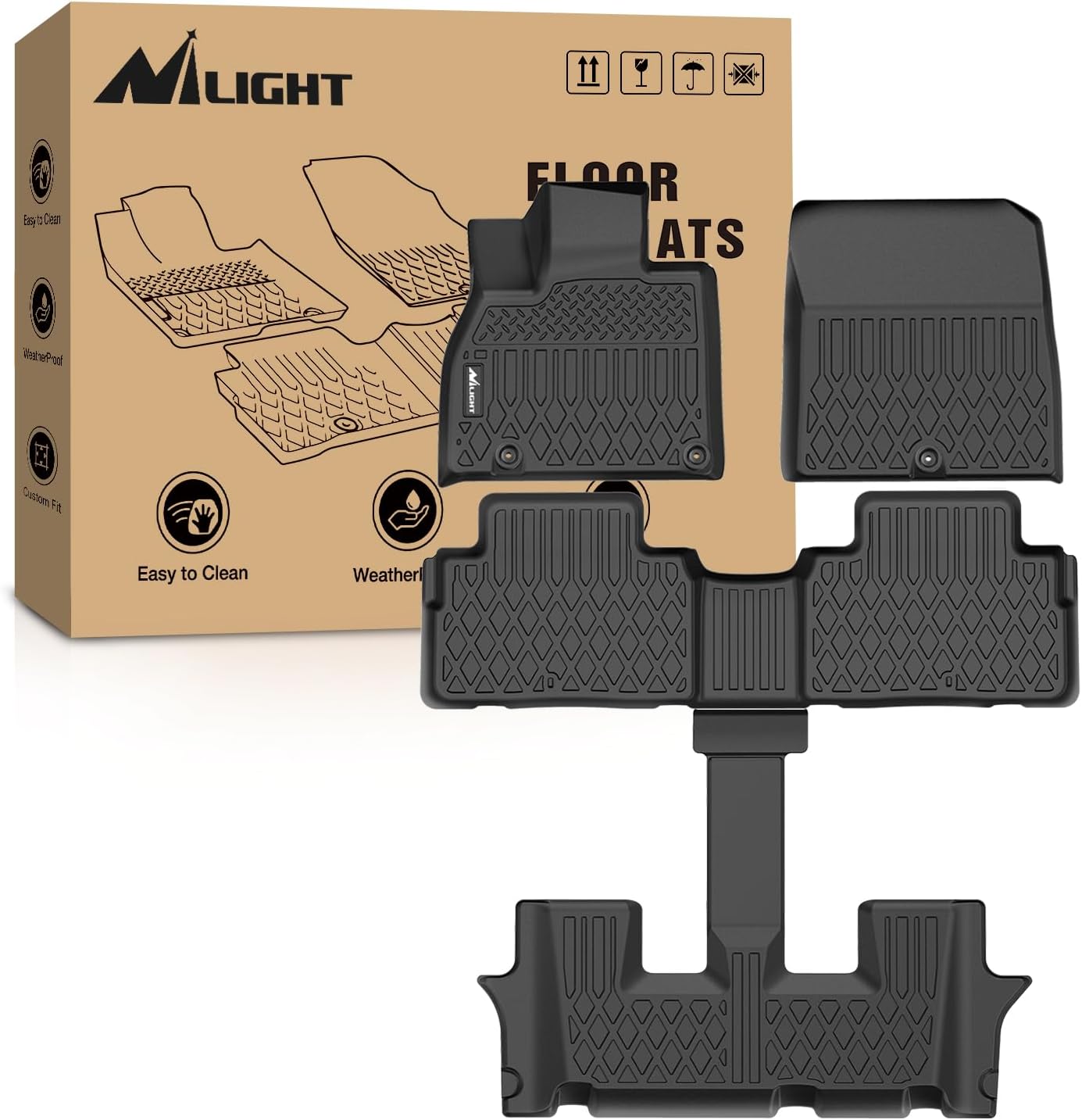 Nilight TPE Floor Mats for 2020 2021 2022 2023 2024 2025 Kia Telluride with 2nd Bucket Seats Without Center Console,All Weather Custom Fit Heavy Duty Floor Liners