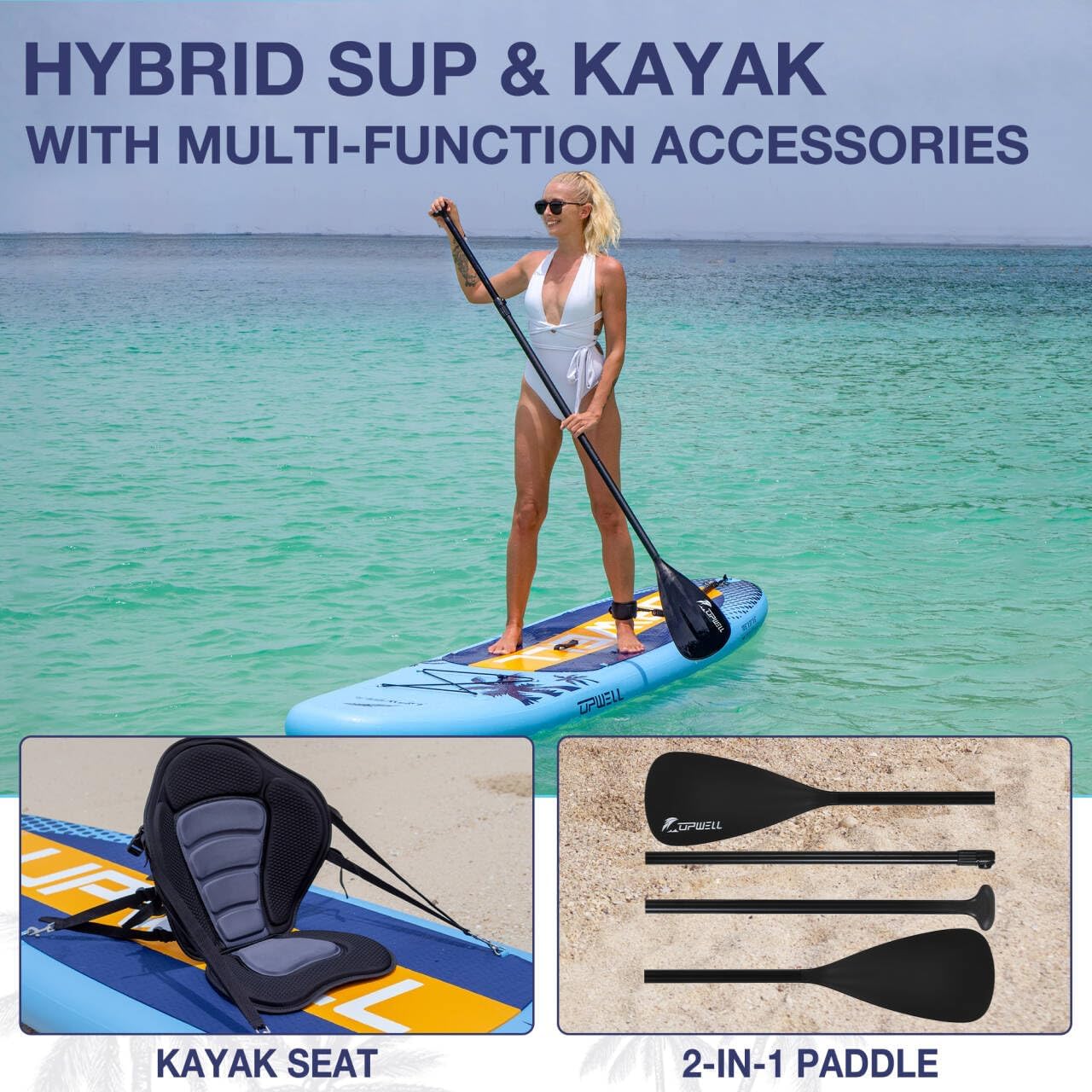 UPWELL 10'6'/11'/11'6' Inflatable Paddle Board, Stand Up Paddlboard for Youth & Adults, Stable Design, Premium SUP Accessories, Backpack, Leash, Hand Pump, Fins