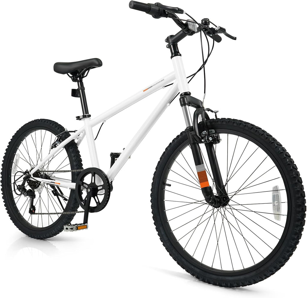 Goplus Mountain Bike, 20/24 Inch Kids Bicycle w/ 6-Speed Drivetrain, Suspension Fork, Dual Brakes, Adjustable Seat, Outdoor Cycling Children City Bike for Boys Girls