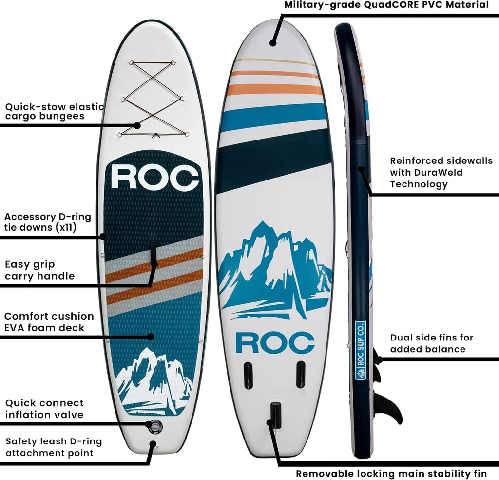 Roc Inflatable Stand Up Paddle Board with Premium SUP Paddle Board Accessories, Wide Stable Design, Non-Slip Comfort Deck for Youth & Adults