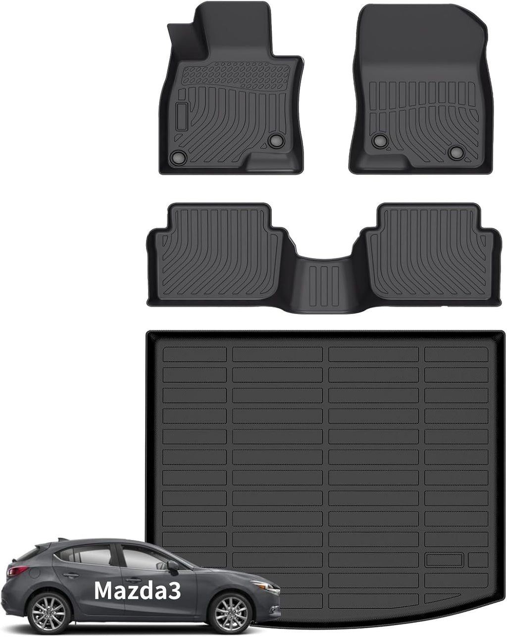 Wayhigh® Floor Mats & Cargo Liner for Mazda 3 Hatchback 2014-2018 (Only Hatchback), All Weather TPE Car Mats Waterproof Heavy Duty, Floor Mats Custom Fit for Mazda 3 Accessories