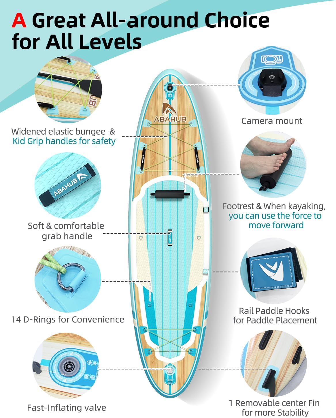 Abahub Inflatable SUP, Wide 10'6' x 31'/34' iSUP, Standup Paddleboard with Adjustable SUP Kayak Paddle, for Yoga, Paddle Board, Kayaking, Surf, Canoe, Fishing