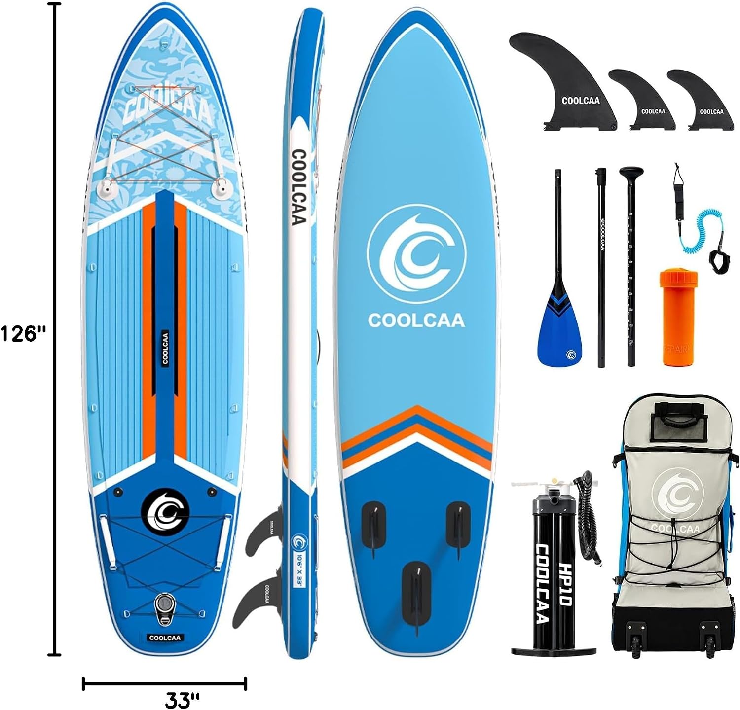 COOLCAA Dolphin Inflatable Paddle Board, Extra Wide & Stable SUP for Family and Beginners, Versatile for Water Activities, with Complete Accessories & Backpack