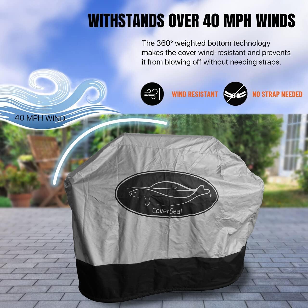 Large BBQ Grill Cover - Weather Resistant Outdoor Barbecue Apron for 4-5 Burner Grill with Side Trays - Compact Seal from Ground Up - Silver - 60 Inches L x 28in W x 48in H'