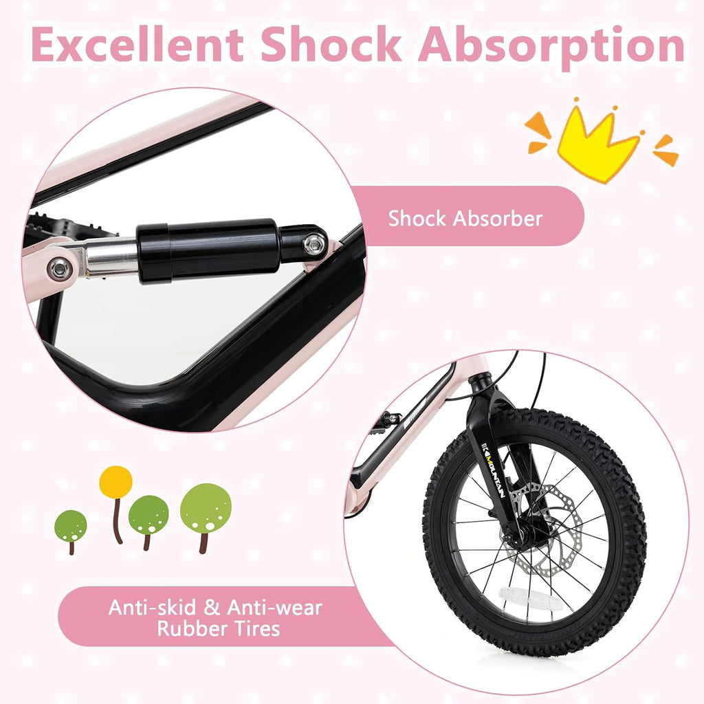 BABY JOY Kids Bike, 16' Magnesium Sporty Bicycle with Dual Disc Brakes, Removable Training Wheels, Body Suspension, Adjustable Handlebar & Saddle, Girls Boys Bike