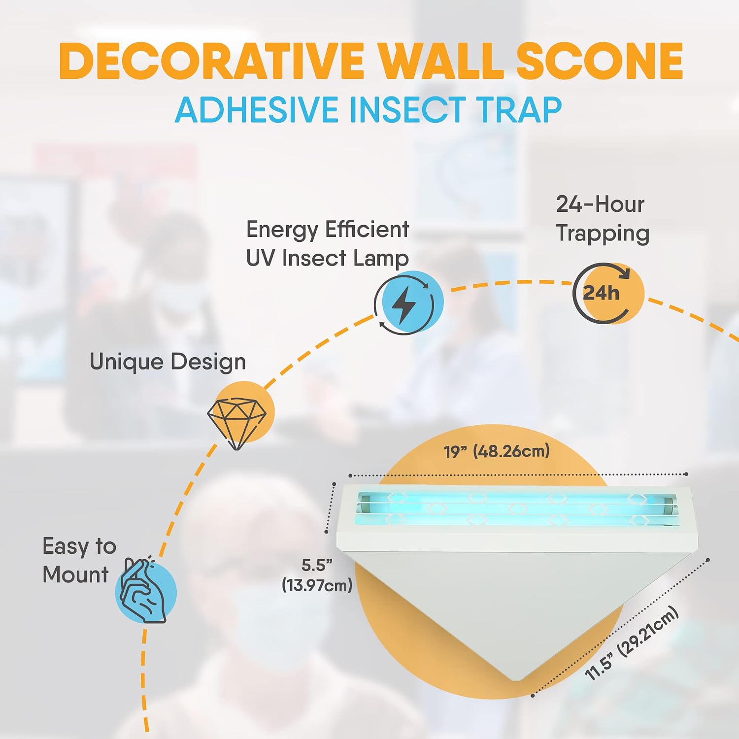 Gardner WS-95 Wall Sconce Fly Light Trap Lamp – Powerful UV Light - Fly Traps for Indoor, Bug Catcher & other Flying Insect Trapper Use in Kitchens, Restaurants, and Other WorkSpaces (White)