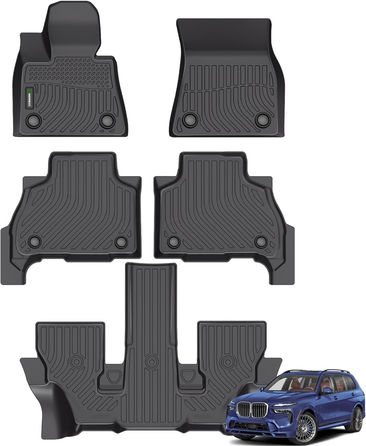 ANBINGO® Floor Mats for BMW X7 2019-2026 (Only 6 Seats), xDrive40i / xDrive50i / M50i / M60i / Base/Alpina XB7, All Weather TPE Floor Liners / 1st & 2nd & 3rd Row Custom Mat Accessories - Black
