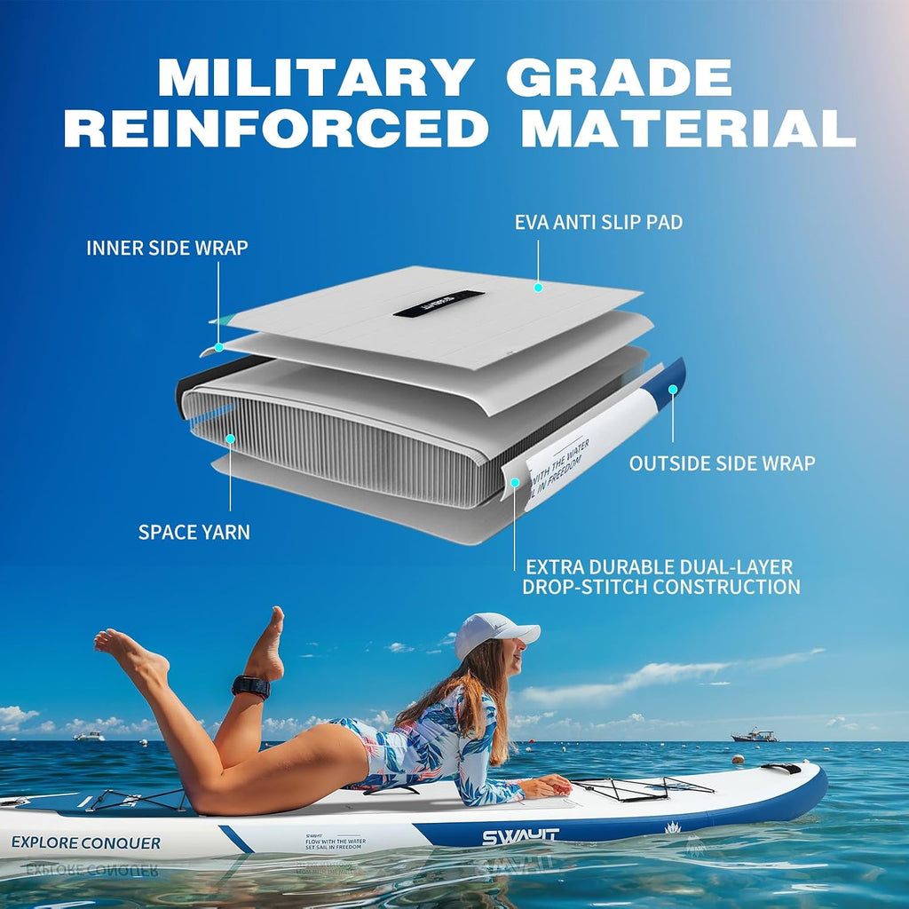 Inflatable Stand Up Paddle Board – Durable SUP for Adults & Youth,33' Wide Blow Up Paddle Board with Paddle, Pump, Backpack,Leash – All Around Stable for All Skill Levels, Carries up to 450 lbs