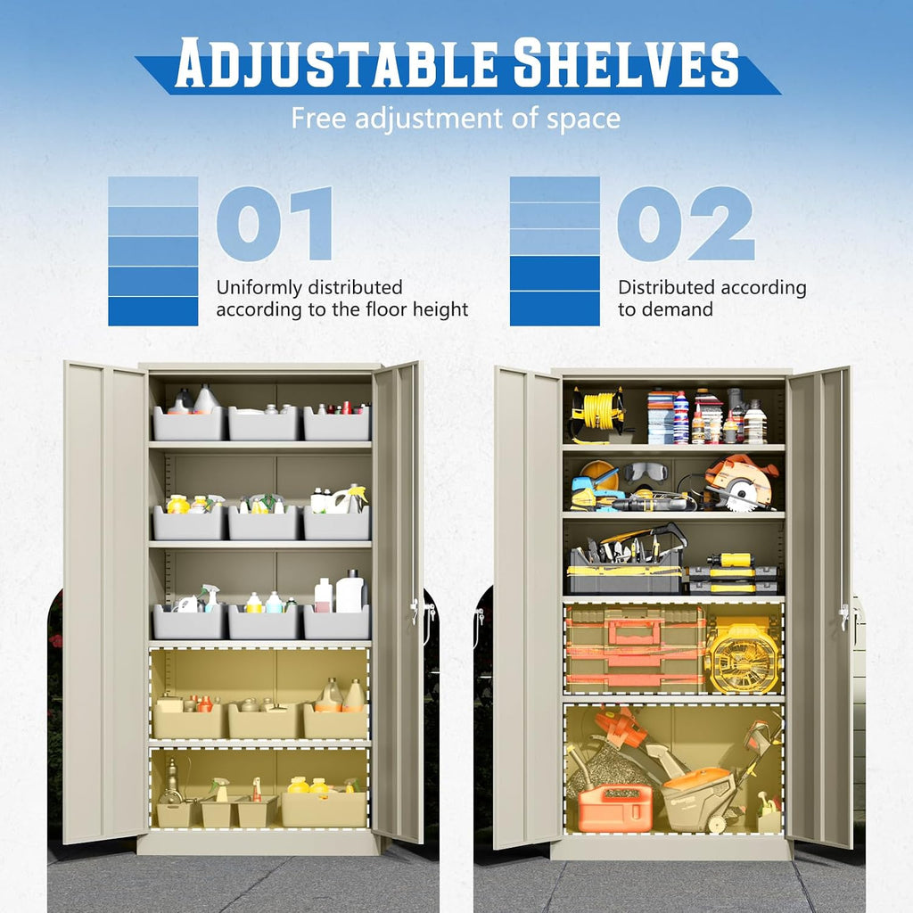 Incbruce Patio Metal Storage Cabinets, 72' H x18 D Outdoor Tool Shed with Doors and Adjustable Shelves for Home, Patio, Office (Warm Grey)