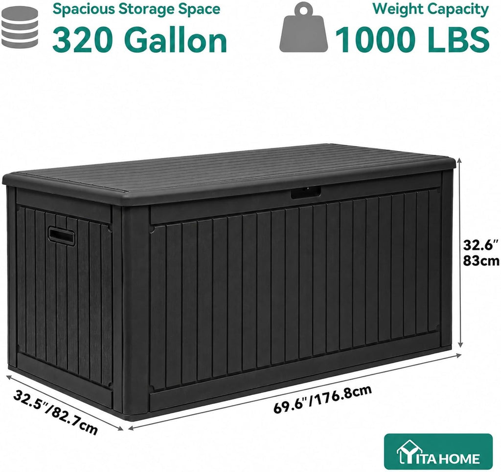 YITAHOME 320 Gallon Double-Wall Deck Box with Divider & Side Handles, Outdoor Large Storage for Patio Furniture Cushions, Garden Pool Accessories, Water Resistant & Lockable