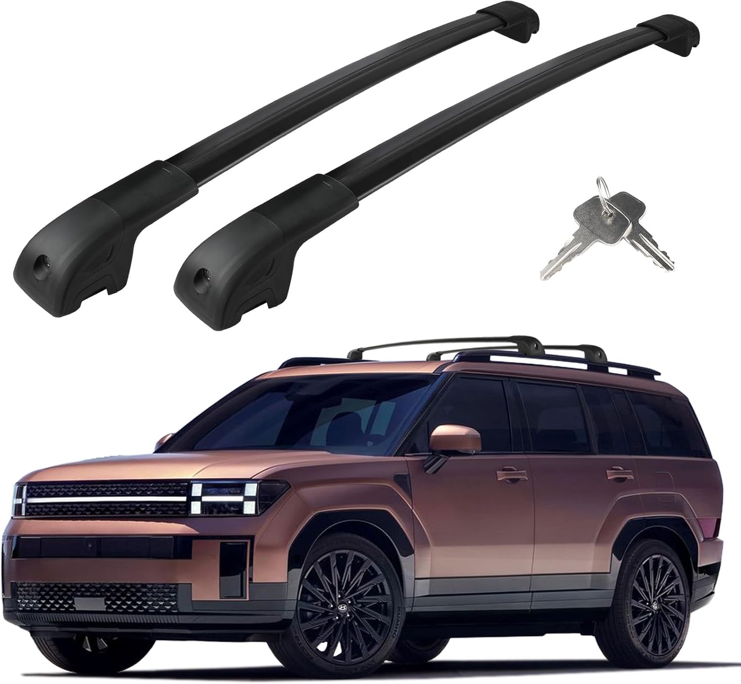 Roof Rack Cross Bars Compatible with Hyundai Santa Fe 2024-2026 (Not for Hybrid & SE), Adjustable Aluminum Heavy Duty 300 LBS Anti-Theft Lock Cargo Carrier Rooftop Crossbar for Bike, Snowboard