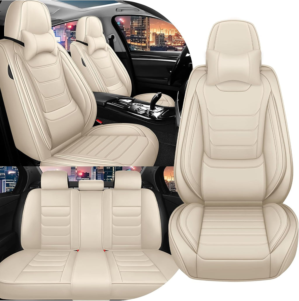Car Seat Cover Full Set for Toyota Grand Highlander Seat Covers 2024-2025, Nappa Leather Waterproof Seat Covers For Cars, Airbag Compatible, Universal Automotive Seat Covers(Luxury Full Set/Beige)
