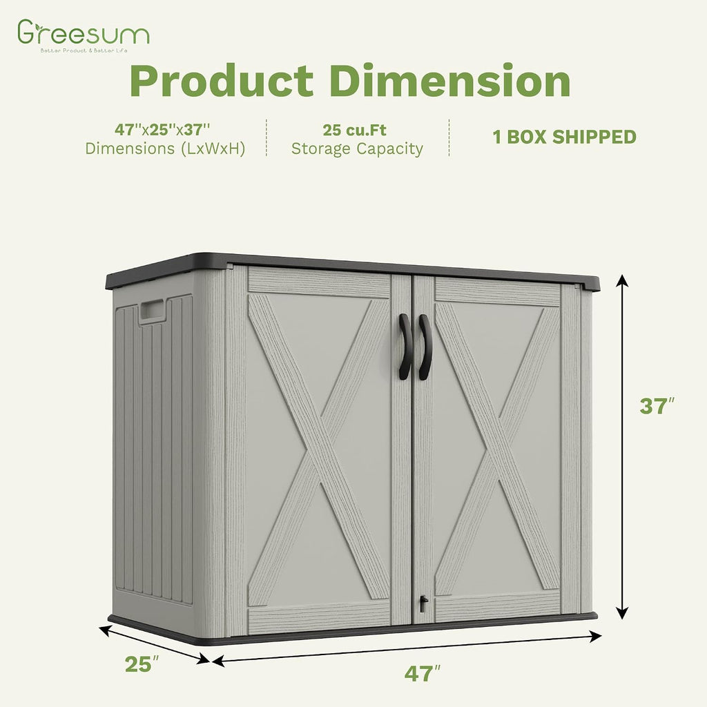 Greesum Outdoor Storage Cabinet, 25 Cu.Ft Deck Box Without Shelves, Waterproof Plastic Storage Bin for Patio Cushions, Gardening Tools, Lockable and Sidehandles, UV Resistant, Beige