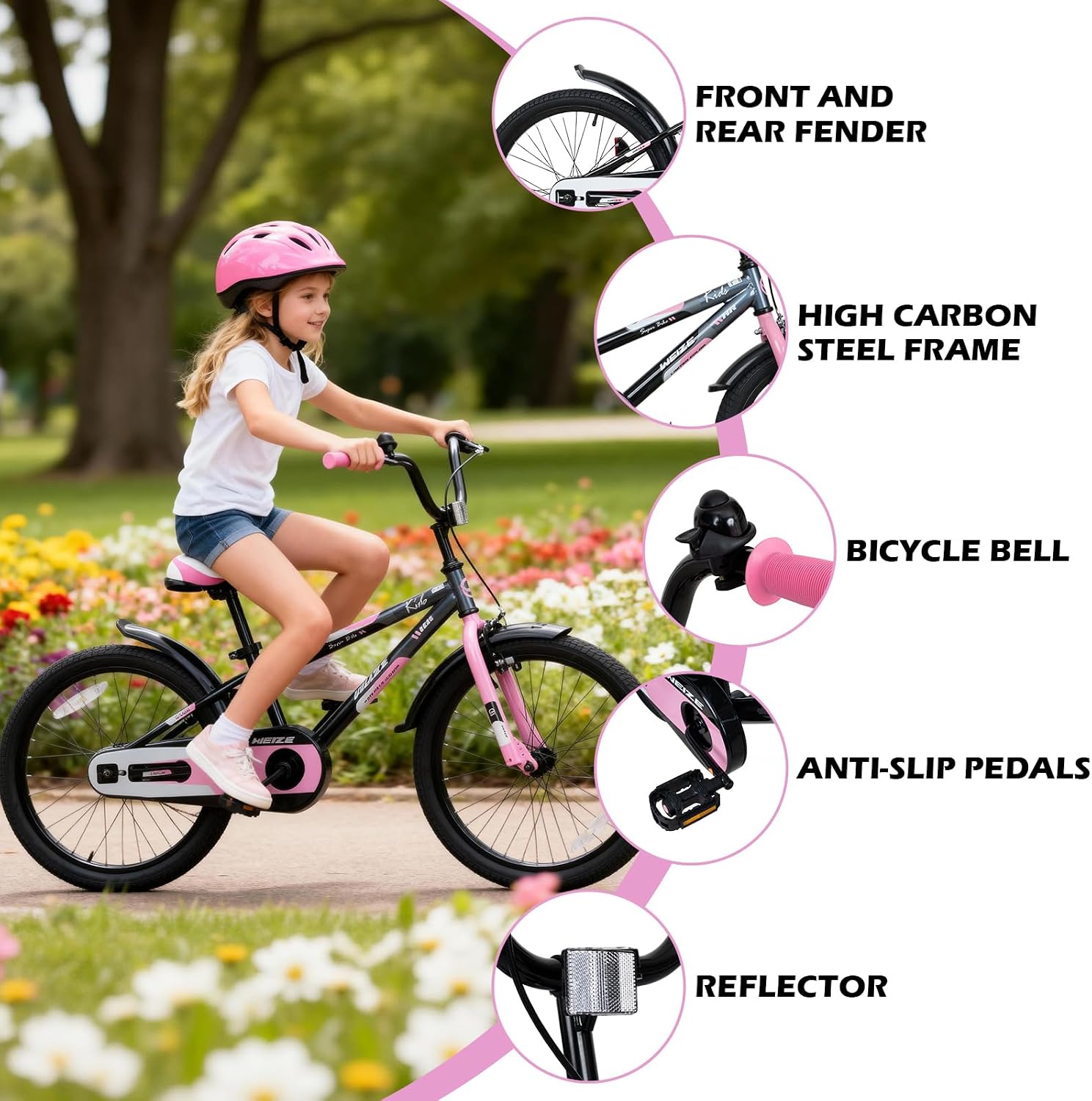 WEIZE Kids Bike, 16 20 Inch Children Bicycle for Boys & Girls Ages 4-12 Years Old, Rider Height 41-62 Inch, Adjustable Seat & Handlebars, Coaster Brake, Multiple Color Options