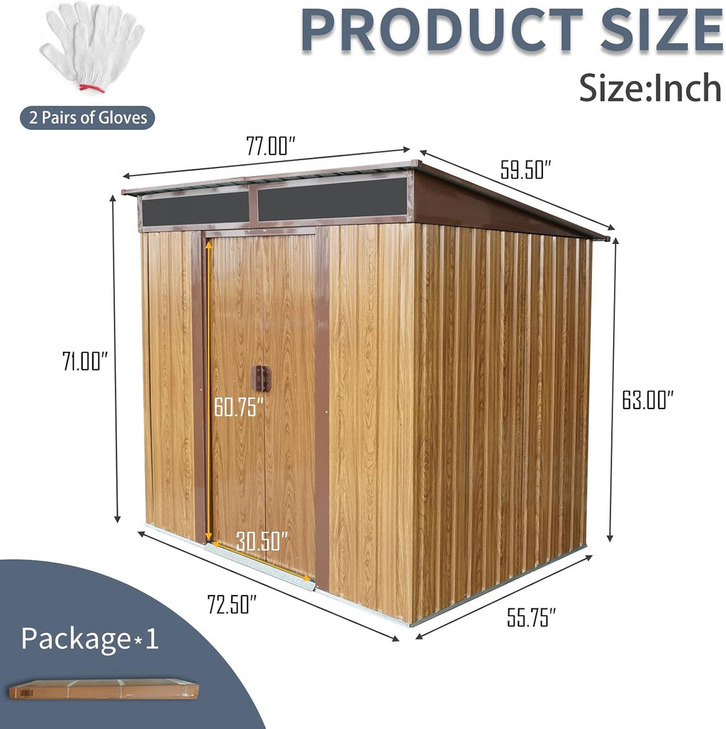 6x5 ft Outdoor Metal Storage Shed with Foundation Frame, Galvanized Steel Tool Shed with Lockable Sliding Door, Transparent Plate and Air Vent, Waterproof Garden Storage House for Backyard, Patio
