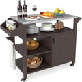 Giantex Outdoor Grill Cart with Storage Cabinet & Shelves, Patio Kitchen Island Table with Stainless Steel Top, Spice & Towel Rack, Movable Pizza Oven Stand on Wheels, Rolling Bar Cart BBQ Prep Table
