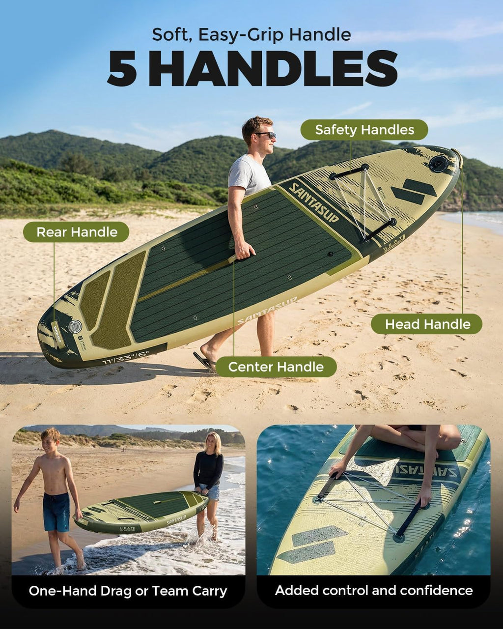 Inflatable Stand Up Paddle Board with SUP Accessories, Anti-Slip EVA Deck, 10'6'/11' Wide Stance Board, Sup Board for Adults & Youth of All Skill Levels Backpack