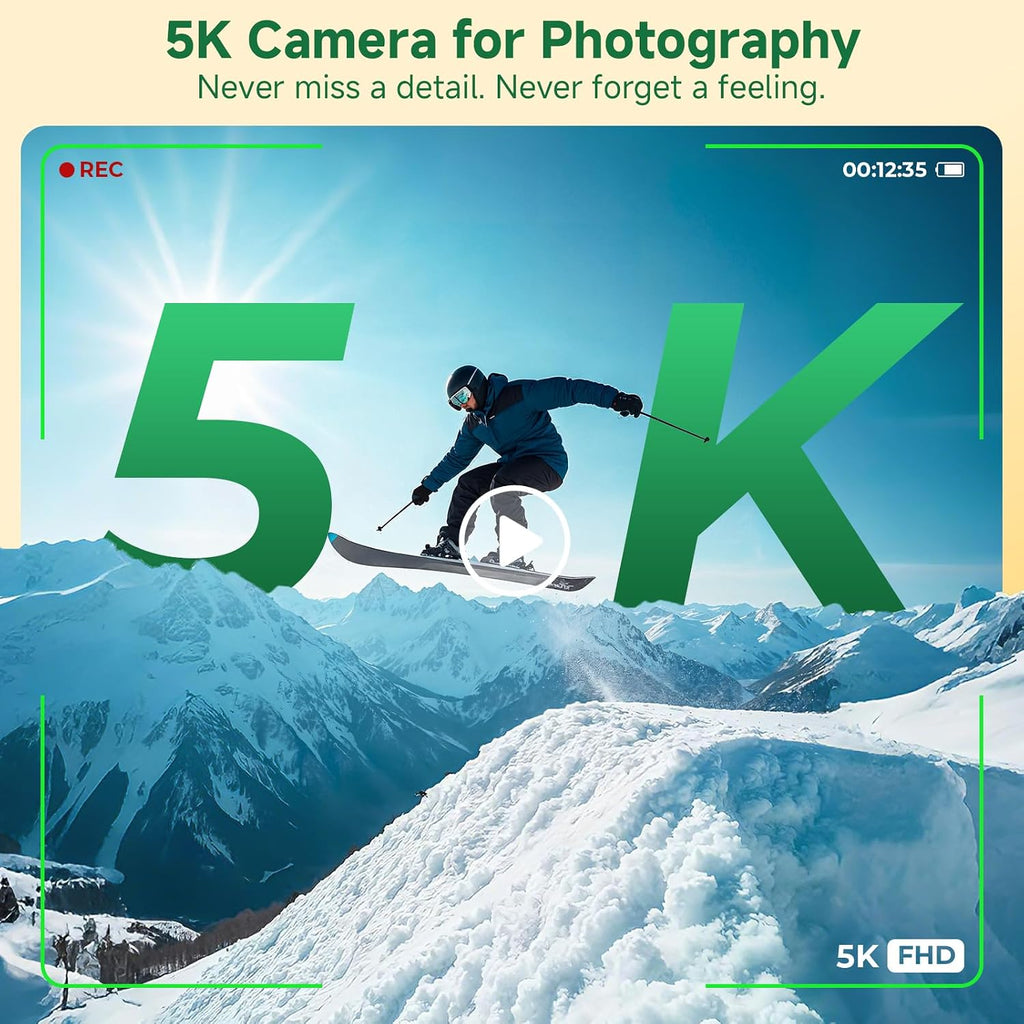 Digital Camera,UHD 75MP 5K Digital Camera for Photography with WiFi,64GB SD Card Vlogging Camera for YouTube,Travel Camera Featuring 3' 180°Flip Screen,Suitable for Beginners and Teens,Green