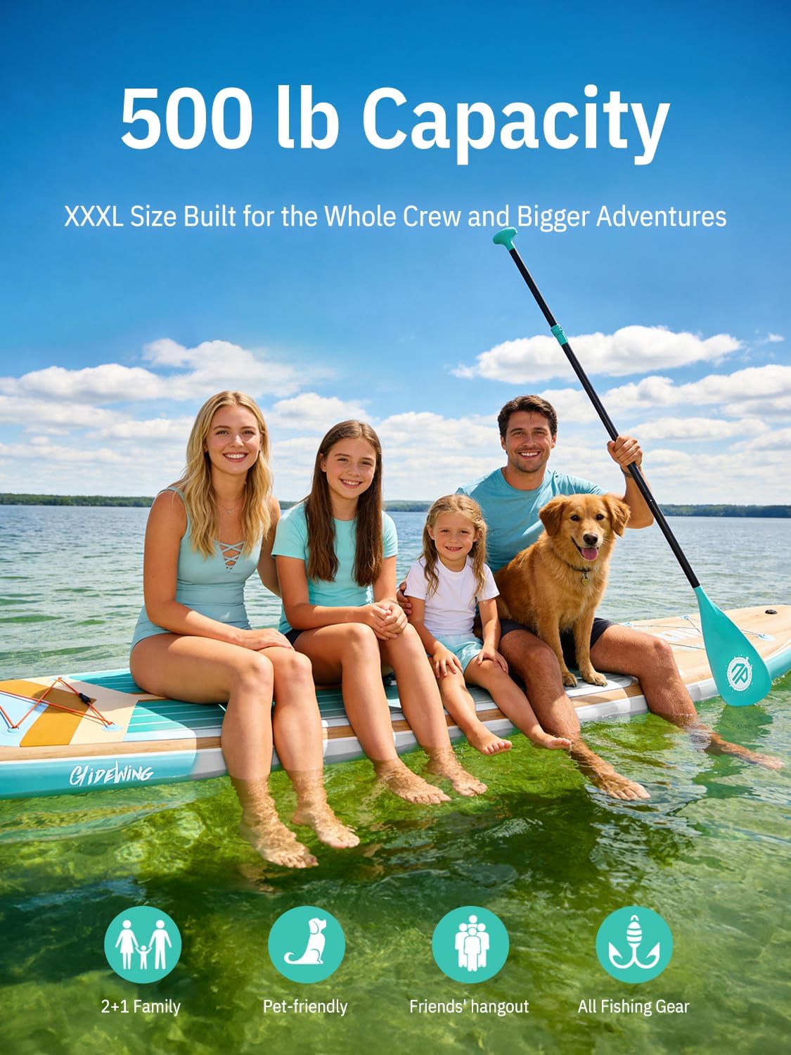 Niphean (Extra Large) Inflatable Paddle Board, SUP for 2+1 People/Family 500lbs Capacity Stand Up Paddle Board with SUP Accessories, StabilTrac Fin Non-Slip Paddleboard for Adults