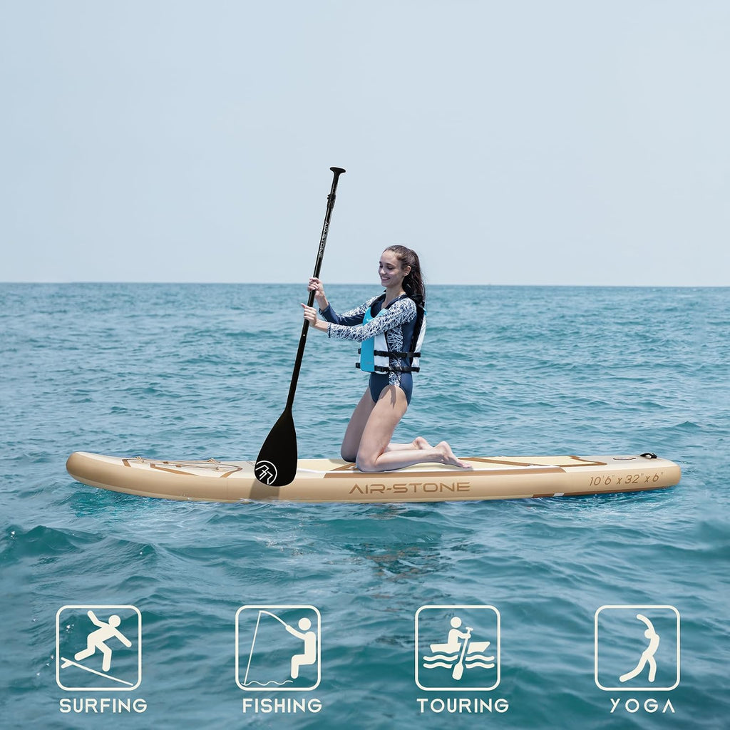 AIR-STONE 10'6' 450 lb Capacity，Inflatable Stand Up Paddle Board with sup Accessories Including Backpack, Repairing Kits, Non-Slip Deck, Leash, 3 Fins, Paddle and Hand Pump