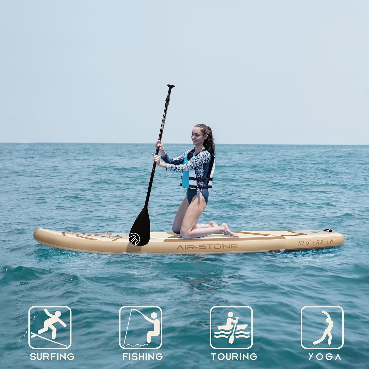 AIR-STONE 10'6' 450 lb Capacity，Inflatable Stand Up Paddle Board with sup Accessories Including Backpack, Repairing Kits, Non-Slip Deck, Leash, 3 Fins, Paddle and Hand Pump